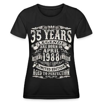 April 1988 - 35 Jahre alt - 35. Geburtstag - Frauen Funktions-T-Shirt - Schwarz - Vorne - AI Model Female 172 light (172cm)