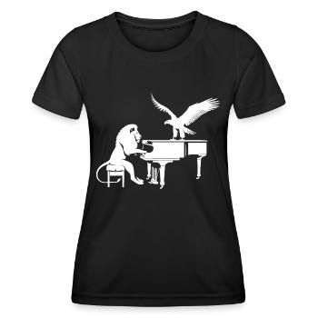 Sinfonie der Wildnis - Löwe und Adler am Flügel - Frauen Funktions-T-Shirt - Schwarz - Vorne - AI Model Female 172 light (172cm)