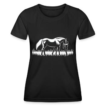 Verbundene Seelen - Ein Pferd und sein Reiter - Frauen Funktions-T-Shirt - Schwarz - Vorne - AI Model Female 172 light (172cm)