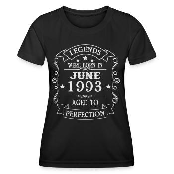 Les légendes sont nées en juin 1993 - T-shirt sport Femme - noir - Devant - AI Model Female 172 light (172cm)