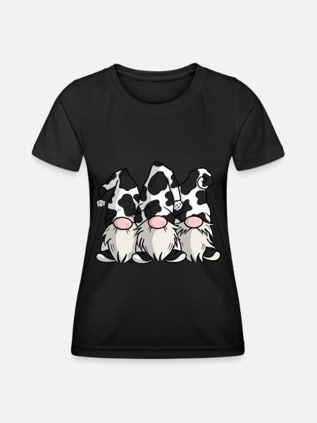 Cute Cow Print Gnomes - Women's Functional T-Shirt - black