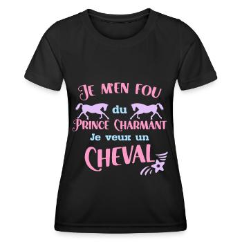 Je M'en Fou Du Prince Charmant Cadeau Cavalières - T-shirt sport Femme - noir - Devant - AI Model Female 172 light (172cm)