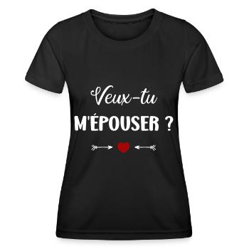 Veux-tu M'épouser - T-shirt sport Femme - noir - Devant - AI Model Female 172 light (172cm)