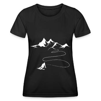 Berg - Kurvenlinie - Skifahren - (6) - Frauen Funktions-T-Shirt - Schwarz - Vorne - AI Model Female 172 light (172cm)