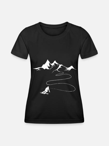 Berg - Kurvenlinie - Skifahren - (6) - Frauen Funktions-T-Shirt - Schwarz