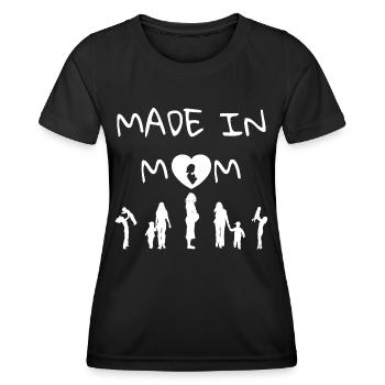 HERGESTELLT IN MOM - Frauen Funktions-T-Shirt - Schwarz - Vorne - AI Model Female 172 light (172cm)