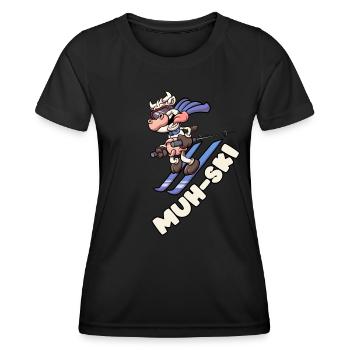 MUH SKI Skifahrende Kuh lustiger Spruch Skifahren - Frauen Funktions-T-Shirt - Schwarz - Vorne - AI Model Female 172 light (172cm)