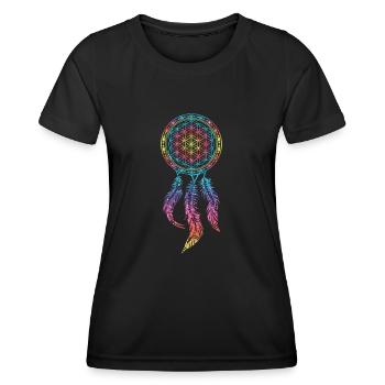 Attrape-rêves fleur de vie plumes Yoga printemps - T-shirt sport Femme - noir - Devant - AI Model Female 172 light (172cm)