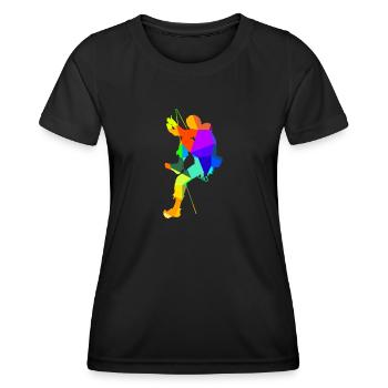 Klettern Bouldern Regenbogen Farben Polygon Sport - Frauen Funktions-T-Shirt - Schwarz - Vorne - AI Model Female 172 light (172cm)