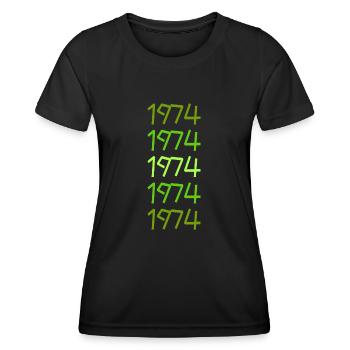 Year 1974 - Women's Functional T-Shirt - black - Front - AI Model Female 172 light (172cm)