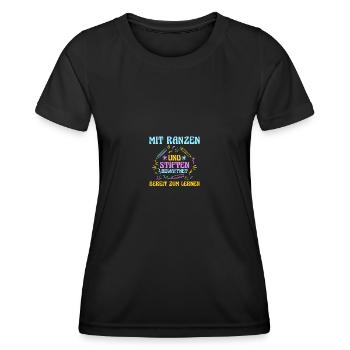 Kindergarten graduates school start school child dino enrollment - Women's Functional T-Shirt - black - Front - AI Model Female 172 light (172cm)
