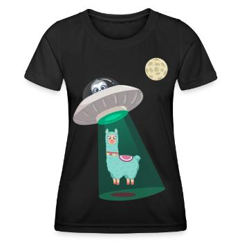 Paresseux Alpaga Vaisseau spatial - T-shirt sport Femme - noir - Devant - AI Model Female 172 light (172cm)