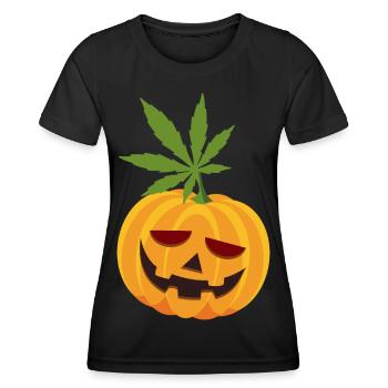 Breiter 420 Kürbis bekifft zu Halloween Lustig - Frauen Funktions-T-Shirt - Schwarz - Vorne - AI Model Female 172 light (172cm)