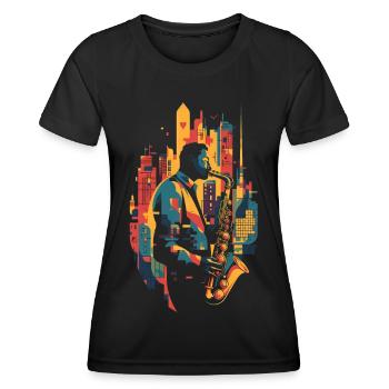 Jazz, Saxophonist - Frauen Funktions-T-Shirt - Schwarz - Vorne - AI Model Female 172 light (172cm)