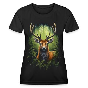 Hirsch - Frauen Funktions-T-Shirt - Schwarz - Vorne - AI Model Female 172 light (172cm)