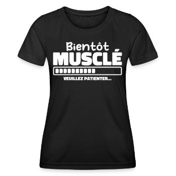 Bald muskulös - bitte warten - Frauen Funktions-T-Shirt - Schwarz - Vorne - AI Model Female 172 light (172cm)