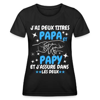 J'ai Deux Titres Papa et Papy - T-shirt sport Femme - noir - Devant - AI Model Female 172 light (172cm)