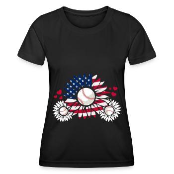 Patriotischer Baseball Sonnenblume - Frauen Funktions-T-Shirt - Schwarz - Vorne - AI Model Female 172 light (172cm)
