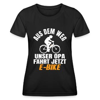 Opa Rentner E-Bike Fahrrad Spruch Großvater Opi - Frauen Funktions-T-Shirt - Schwarz - Vorne - AI Model Female 172 light (172cm)