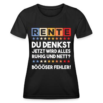 Rentner Ruhestand Lustig Rente Spruch Böser Fehler - Frauen Funktions-T-Shirt - Schwarz - Vorne - AI Model Female 172 light (172cm)