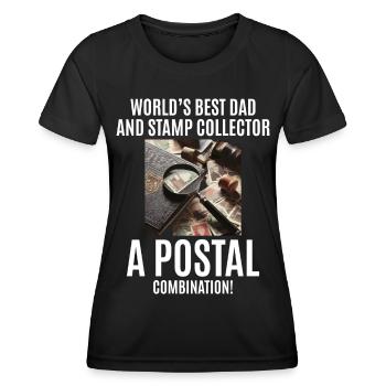 Collectionneur de timbres-poste vintage papa philatéliste - T-shirt sport Femme - noir - Devant - AI Model Female 172 light (172cm)