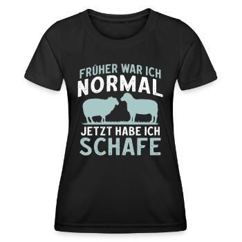 Früher war ich normal jetzt habe ich Schafe - Frauen Funktions-T-Shirt - Schwarz - Vorne - AI Model Female 172 light (172cm)
