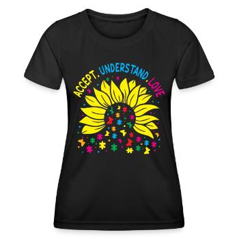 Sensibilisation à l’autisme - T-shirt sport Femme - noir - Devant - AI Model Female 172 light (172cm)