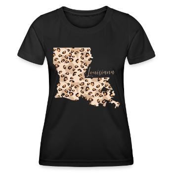 Louisiana Leopard-muster-karte - Frauen Funktions-T-Shirt - Schwarz - Vorne - AI Model Female 172 light (172cm)