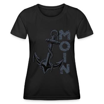 Moin Anker Ostfriesland Ostfriese - Frauen Funktions-T-Shirt - Schwarz - Vorne - AI Model Female 172 light (172cm)