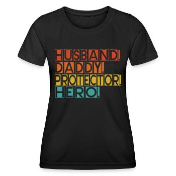 Mari Papa Protecteur Héros Fête des pères - T-shirt sport Femme - noir - Devant - AI Model Female 172 light (172cm)