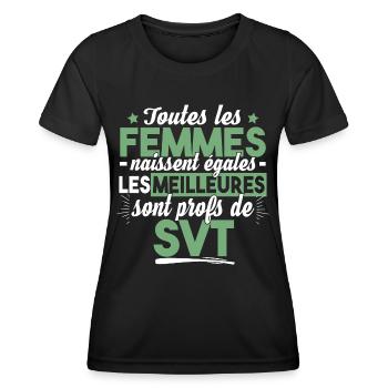 Prof Professeur SVT Sciences Vie Terre Métier - T-shirt sport Femme - noir - Devant - AI Model Female 172 light (172cm)