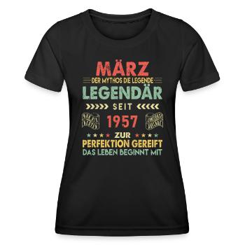 66. Geburtstag März Jahrgang 1957 Vintage - Frauen Funktions-T-Shirt - Schwarz - Vorne - AI Model Female 172 light (172cm)