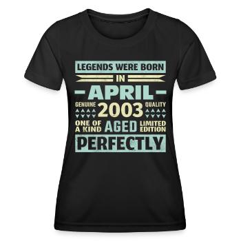 20ème anniversaire Avril Millésime 2003 Millésime - T-shirt sport Femme - noir - Devant - AI Model Female 172 light (172cm)