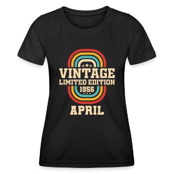 67. Geburtstag April Jahrgang 1956 Vintage - Frauen Funktions-T-Shirt - Schwarz - Vorne - AI Model Female 172 light (172cm)