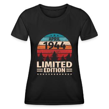 79. Geburtstag April Jahrgang 1944 Vintage - Frauen Funktions-T-Shirt - Schwarz - Vorne - AI Model Female 172 light (172cm)