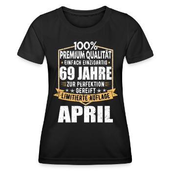 69. Geburtstag April Jahrgang 1954 Vintage - Frauen Funktions-T-Shirt - Schwarz - Vorne - AI Model Female 172 light (172cm)