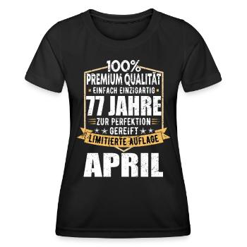 77. Geburtstag April Jahrgang 1946 Vintage - Frauen Funktions-T-Shirt - Schwarz - Vorne - AI Model Female 172 light (172cm)