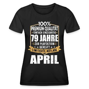 79. Geburtstag April Jahrgang 1944 Vintage - Frauen Funktions-T-Shirt - Schwarz - Vorne - AI Model Female 172 light (172cm)