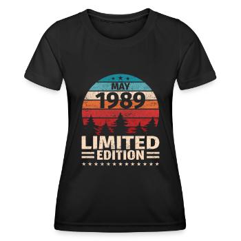34. Geburtstag Mai Jahrgang 1989 Vintage - Frauen Funktions-T-Shirt - Schwarz - Vorne - AI Model Female 172 light (172cm)