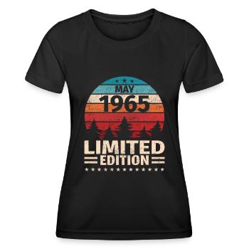 58. Geburtstag Mai Jahrgang 1965 Vintage - Frauen Funktions-T-Shirt - Schwarz - Vorne - AI Model Female 172 light (172cm)