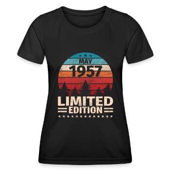 66. Geburtstag Mai Jahrgang 1957 Vintage - Frauen Funktions-T-Shirt - Schwarz - Vorne - AI Model Female 172 light (172cm)