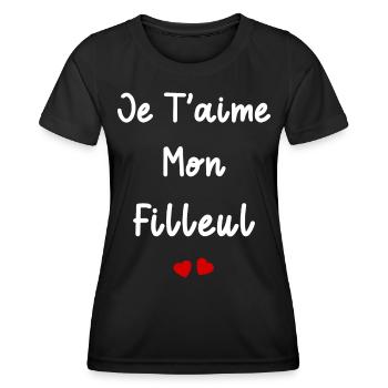 Je t'aime mon Filleul - T-shirt sport Femme - noir - Devant - AI Model Female 172 light (172cm)