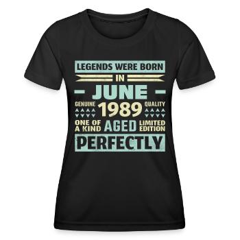 34. Geburtstag Juni Jahrgang 1989 Vintage - Frauen Funktions-T-Shirt - Schwarz - Vorne - AI Model Female 172 light (172cm)