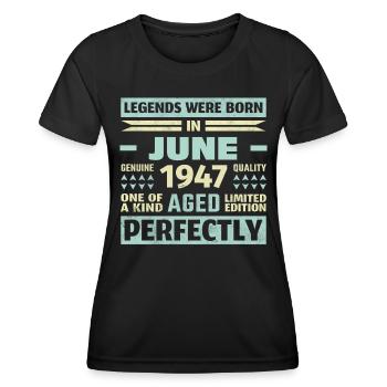76e anniversaire Juin Millésime 1947 Millésime - T-shirt sport Femme - noir - Devant - AI Model Female 172 light (172cm)