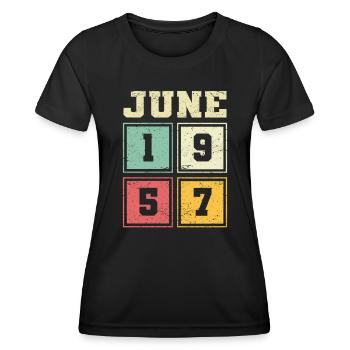 66. Geburtstag Juni Jahrgang 1957 Vintage - Frauen Funktions-T-Shirt - Schwarz - Vorne - AI Model Female 172 light (172cm)