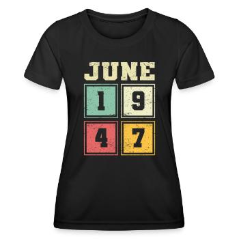 76e anniversaire Juin Millésime 1947 Millésime - T-shirt sport Femme - noir - Devant - AI Model Female 172 light (172cm)