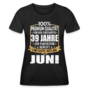 39. Geburtstag Juni Jahrgang 1984 Vintage - Frauen Funktions-T-Shirt - Schwarz - Vorne - AI Model Female 172 light (172cm)