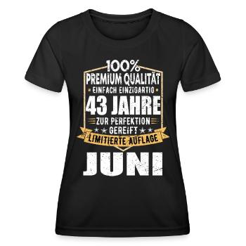 43. Geburtstag Juni Jahrgang 1980 Vintage - Frauen Funktions-T-Shirt - Schwarz - Vorne - AI Model Female 172 light (172cm)