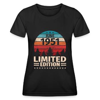 72. Geburtstag Juni Jahrgang 1951 Vintage - Frauen Funktions-T-Shirt - Schwarz - Vorne - AI Model Female 172 light (172cm)