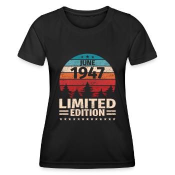 76e anniversaire Juin Millésime 1947 Millésime - T-shirt sport Femme - noir - Devant - AI Model Female 172 light (172cm)